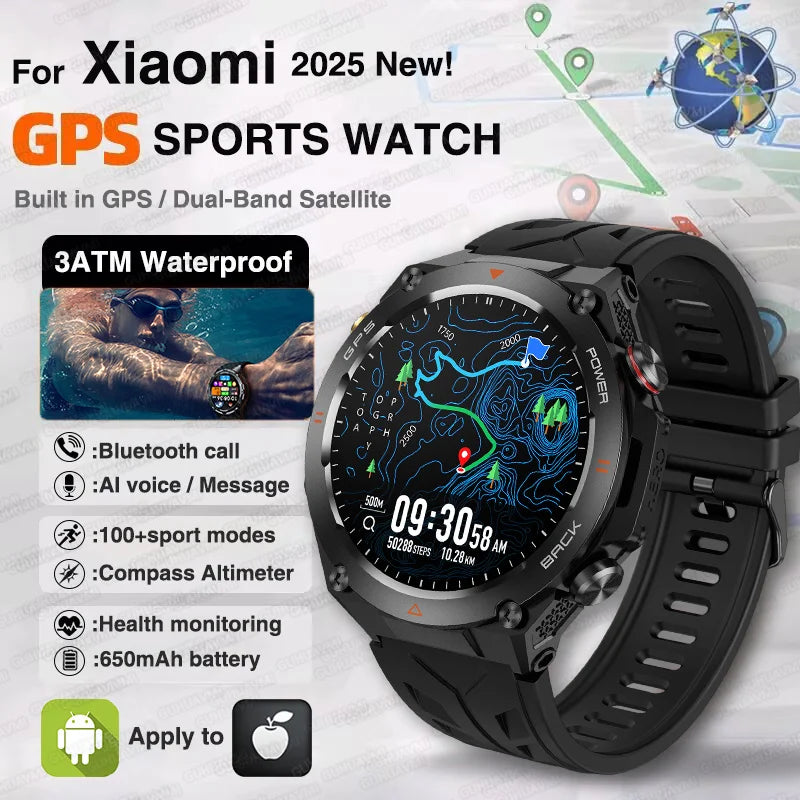 2025 Xiaomi GPS Sports Smartwatch — Waterproof Fitness Tracker with Bluetooth Call & 650mAh Battery for Men & Women