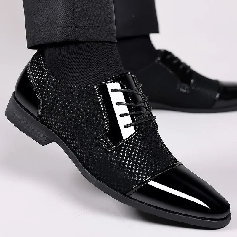 Men’s Classic Black Leather Slip-On Dress Shoes - Pointed Toe Business, Casual & Wedding Formal Shoes Plus Size