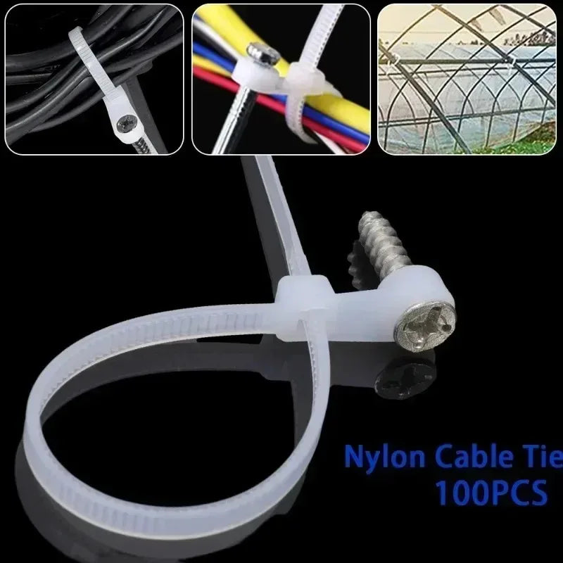 Multipurpose Heavy Duty Nylon Cable Ties: Adjustable Self-Locking Cord Organizer Straps with Screw Hole - DIY Fastening Loop
