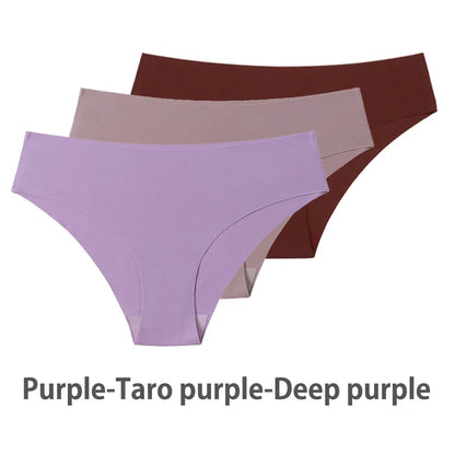 3PCS Seamless Silk Panties for Women – Breathable Low Waist Invisible Briefs, Soft & Sexy Underwear Set
