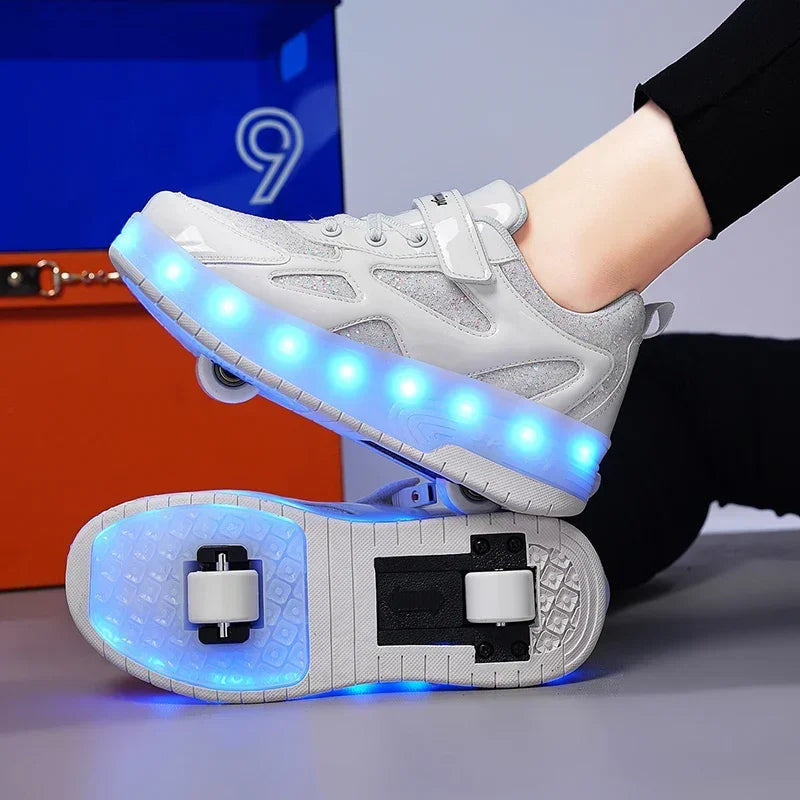 Kids' Inline Roller Skates – Removable 2-Wheel Skate Sneakers for Girls, Powerslide Wheeled Shoes