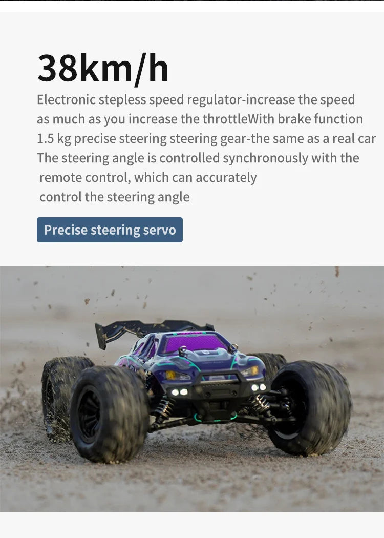 16103 Fast RC Cars – 50km/h 1/16 Off-Road 4WD Monster Truck with LED Headlights, 2.4G Waterproof Remote Control (For Adults & Kids)