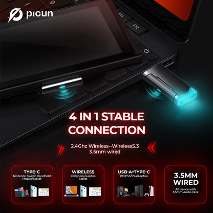 Picun G2 Wireless Gaming Headset – 2.4G & Bluetooth, 5ms Low Latency, 7.1 Surround Sound, ENC Mic for PC, PS4, PS5, Switch & Phone