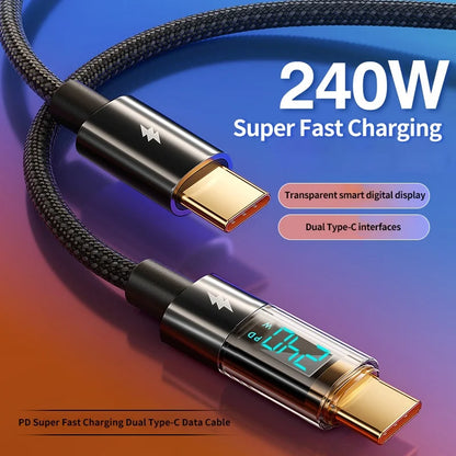240W PD Fast Charging USB-C to USB-C Cable with 100W Digital Display – Charger for Xiaomi Huawei MacBook iPad
