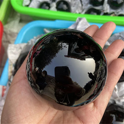 Natural Black Obsidian Healing Sphere – Reiki Crystal Magic Ball for Feng Shui & Home Decor