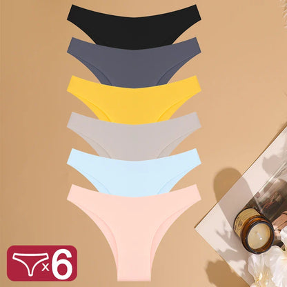 FINETOO 6PCS Ice Silk Seamless Low-Waist Underwear Set — Breathable, High Elasticity Brazilian Panties Lingerie