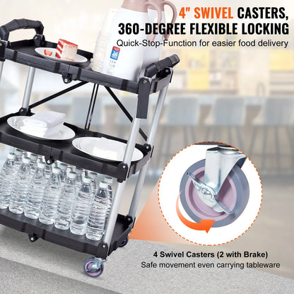VEVOR 3-Tier Folding Rolling Utility Cart – Slim Storage Shelf & Slide Organizer for Kitchen & Bathroom
