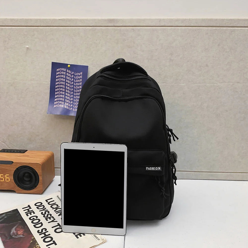 Large Capacity Black Backpack | Solid Color School & Travel Bag for High School & Middle School Students