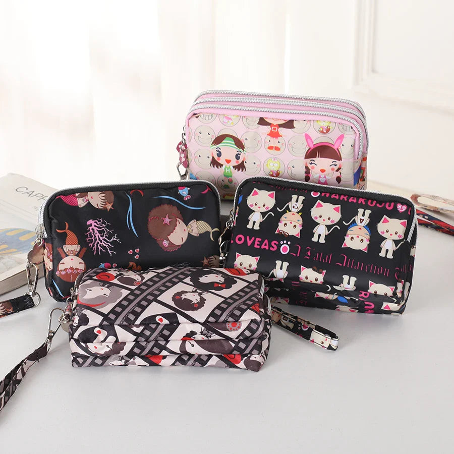 Three-Layer Zipper Short Mobile Phone Bag for Women - Fashionable, Waterproof with Multi-Layer Pockets, Portable Hand Makeup Bag