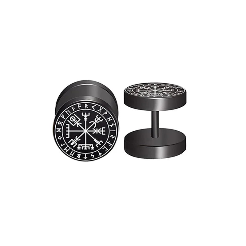 1 Pair 18G Viking Rune Round Stud Earrings — 316L Stainless Steel Cartilage, Tragus & Helix Piercing Jewelry for Men & Women