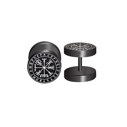 1 Pair 18G Viking Rune Round Stud Earrings — 316L Stainless Steel Cartilage, Tragus & Helix Piercing Jewelry for Men & Women