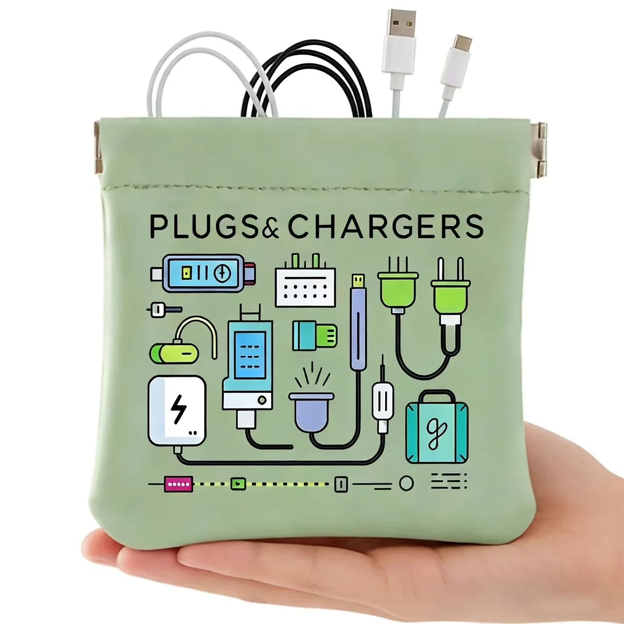 Portable Cable Organizer Bag - Compact Travel Tech Pouch for Chargers, USB Cables & Earbuds