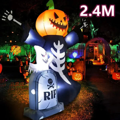 5/8FT Inflatable Halloween Decoration – Tombstone, Ghost, Pumpkin & Skull for Outdoor Haunted House, Yard, Garden, and Halloween Party Props