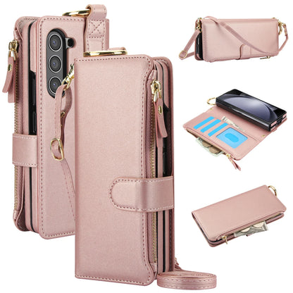 Crossbody Leather Wallet Case with Card Slots, Zipper & Kickstand for Samsung Galaxy Z Fold 3/4/5/6 – Wristband & Ring Holder