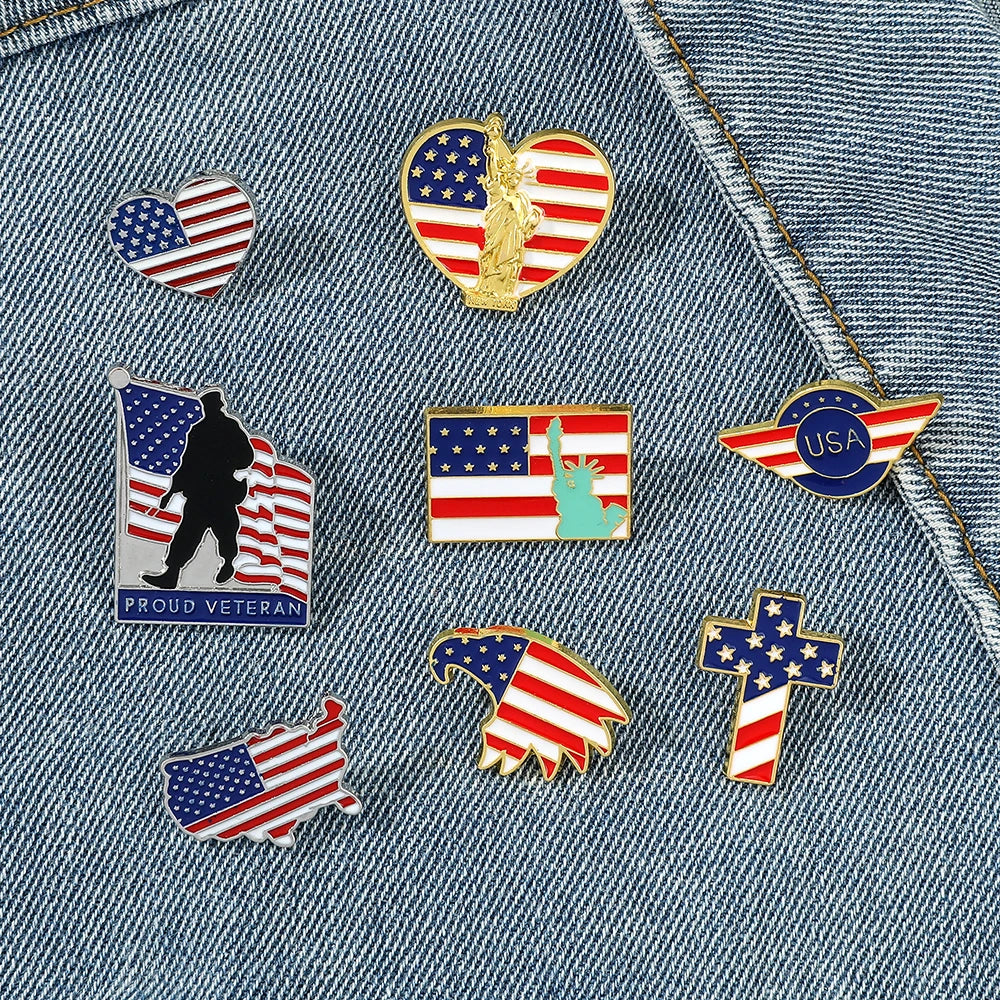 USA Flag Lapel Pin – Cute Coat of Arms & American Map Brooch, National Emblem Button Badge