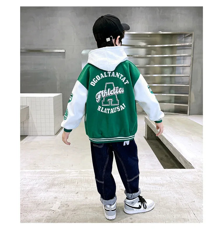 Autumn Baseball Jacket for Teens - Quilted Cotton Bomber Coat for Boys & Girls, Kids Jacket for Fall
