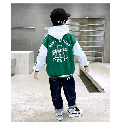 Autumn Baseball Jacket for Teens - Quilted Cotton Bomber Coat for Boys & Girls, Kids Jacket for Fall