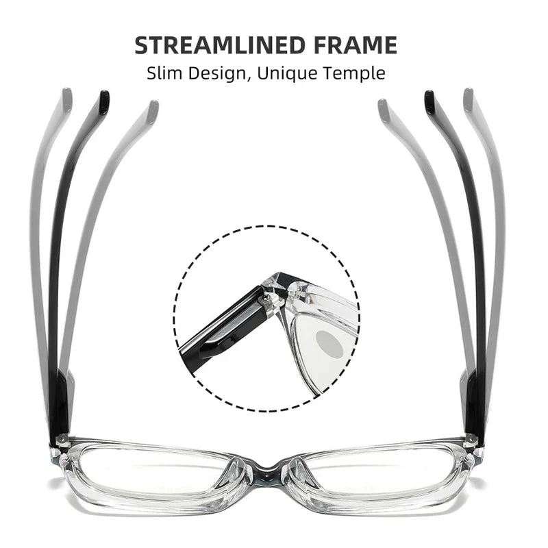 Photochromic Multifocal Reading Glasses – Ultralight Progressive Square Frame Anti-UV Presbyopia Eyewear for Men & Women