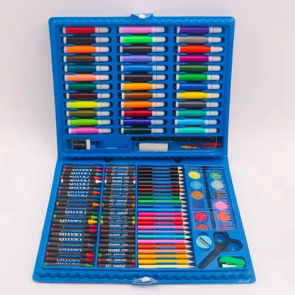 150PCS Children's Art Brush Set – Painting Stationery Kit with Oil Paint, Watercolor Pens, Crayons & Pencils in Gift Box