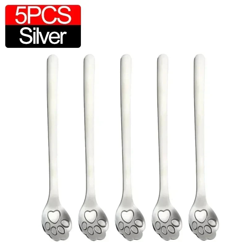 Cute Cat Claw Stainless Steel Spoon Set (1/8PCS) – 304 Dessert, Ice Cream, Coffee & Tea Spoon Kitchen Tableware