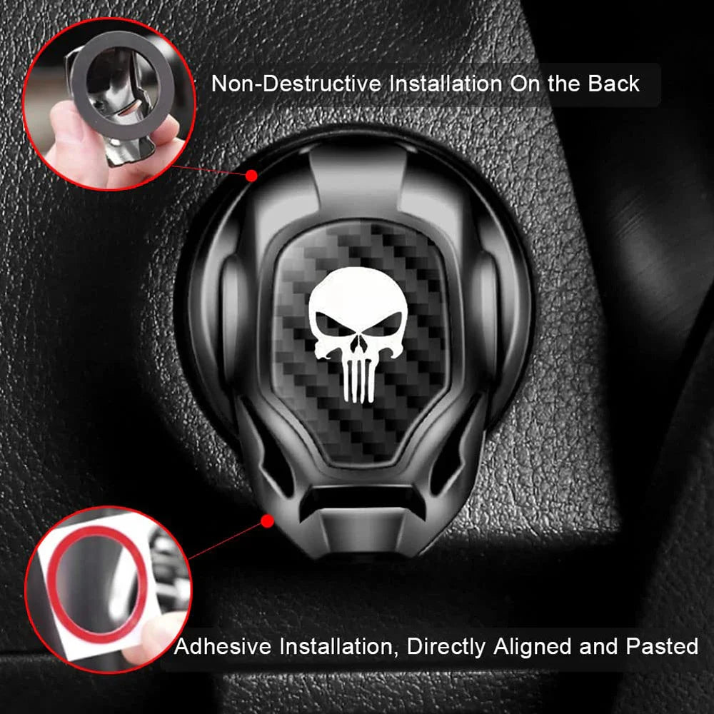 Skull Car Push Start Button Cover – Aluminum Alloy Carbon Fiber Anti-Scratch Engine Starter Protector