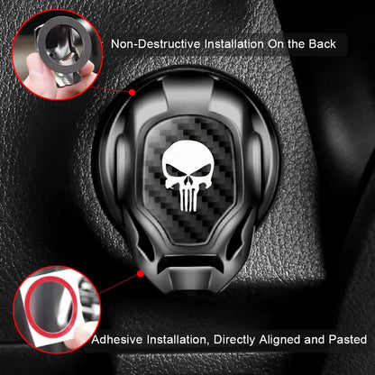 Skull Car Push Start Button Cover – Aluminum Alloy Carbon Fiber Anti-Scratch Engine Starter Protector