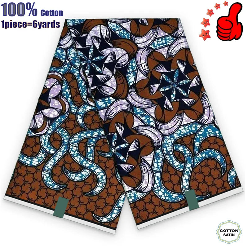 African Real Wax Print Fabric - 100% Cotton Ghana Nigeria Style Ankara Batik Sewing Material