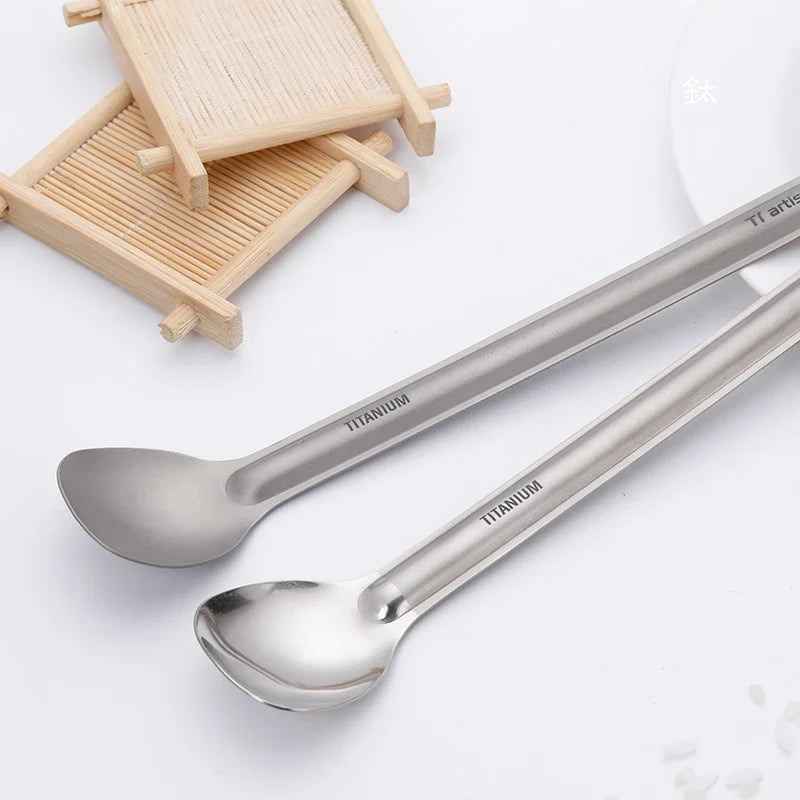 Titanium Long Handle Spork - Ultralight Portable Camping Cutlery for Hiking, Backpacking & Outdoor Dining