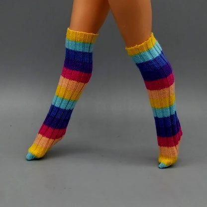 25CM Winter Doll Fishnet Stockings – Rainbow Striped Socks for Dolls, Girls’ Christmas Gift