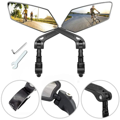 Adjustable Bicycle Rear View Mirror – Rotatable Handlebar Reflector with Wide-Angle Back Sight & Installation Tools