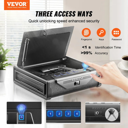 VEVOR Pistol Safe - Q235 Steel Biometric Quick-Access Firearm Lock Box for Secure Storage & Travel
