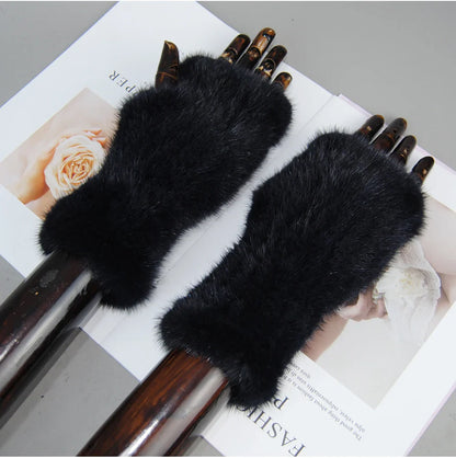 Women’s Winter Mink Fur Gloves – 100% Natural Fingerless Knitted Mittens for Warmth
