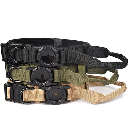 Adjustable Nylon AirTag Dog Collar with Metal Buckle – Anti-Lost Tactical Pet Tracking Accessory