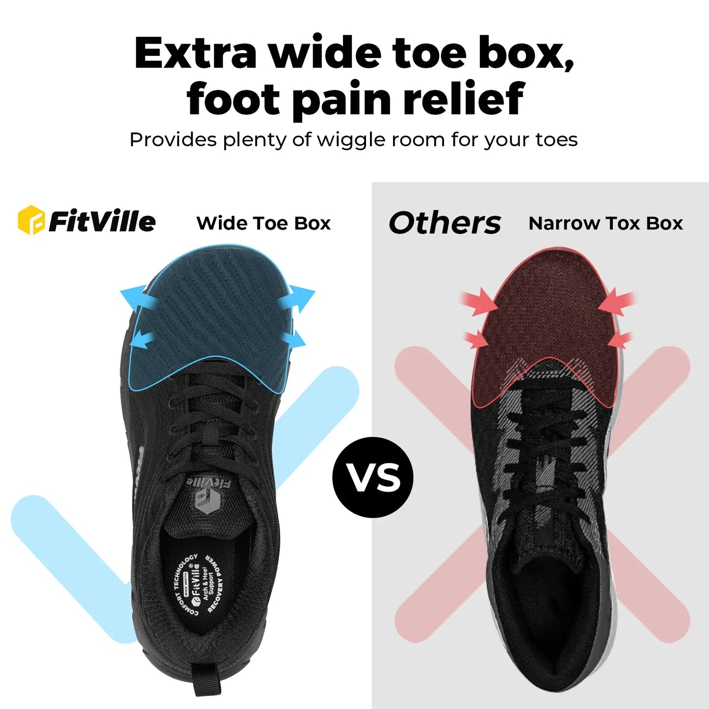 FitVille Men’s Wide Toe Box Running Shoes – Cushioned, Non-Slip, Lightweight & Breathable Extra Wide Width Sneakers