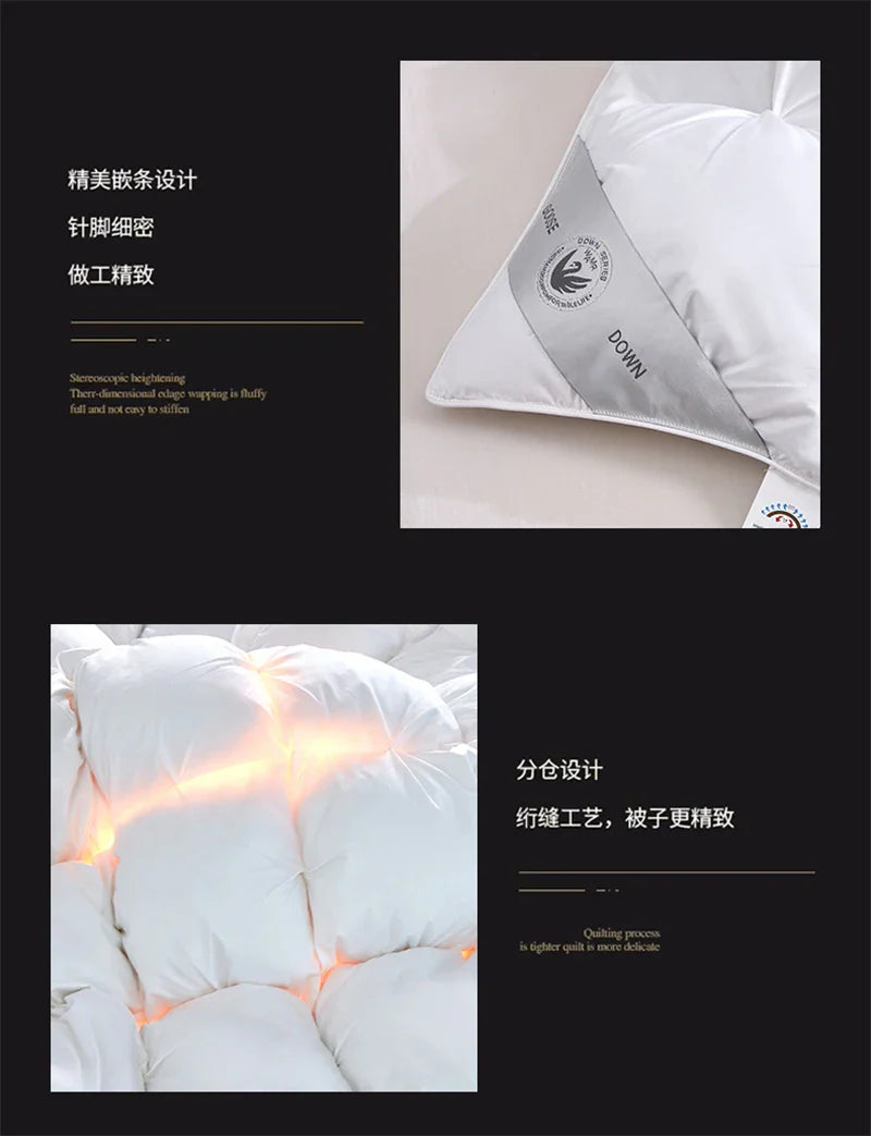 Premium White Goose Down Comforter – Winter Warm Feather Duvet, Lightweight & Cozy, Queen/King Size, Pinch Pleated 3D Design