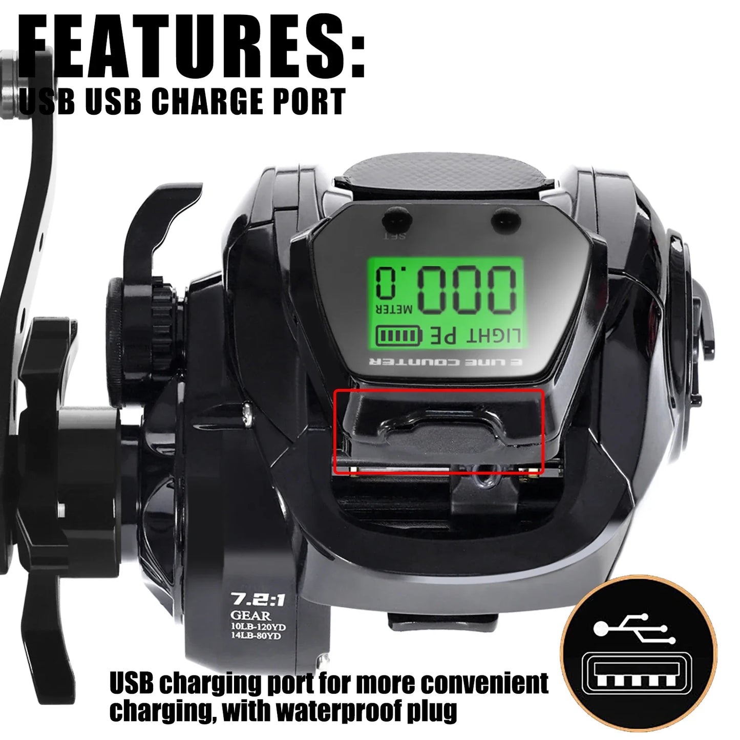 SAMOLLA Electronic Baitcasting Fishing Reel - Big LED Screen, High Speed 7.2:1, 10kg Saltwater Waterproof Cast Drum Wheel for Precision Casting