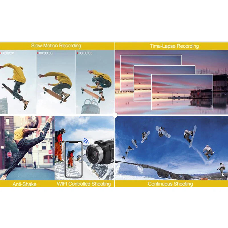 8K HD Video Camera – 3-Inch LCD Touch Screen, 18X Digital Zoom, Ultra HD, WIFI Portable Camcorder Recorder