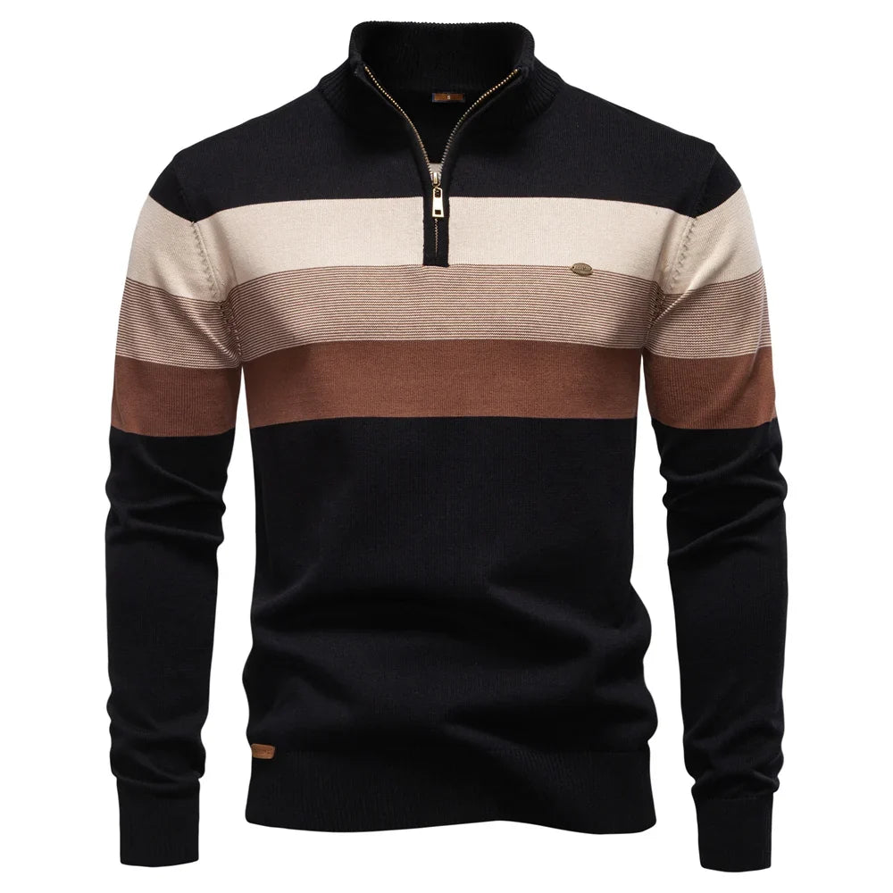 AIOPESON Men's Patchwork Sweater - Cotton Zipper Mock Neck Warm Winter Casual Pullover Top