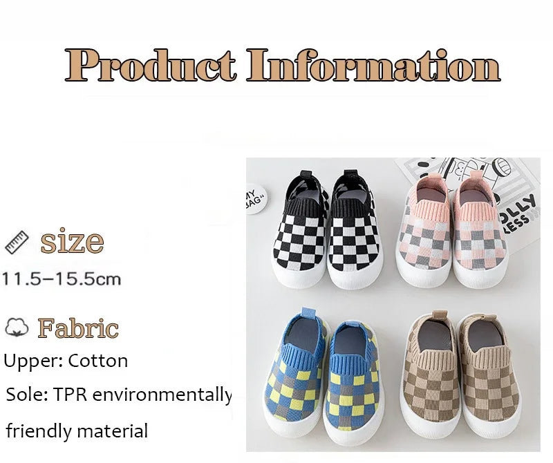 2025 Spring Toddler Slip-On Shoes – Non-Slip First Walkers for Boys and Girls, Classic Plaid Sneakers