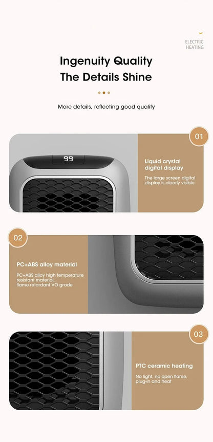 2025 Mini Space Heater – 800W Energy-Saving, Fast 3s Heating, Quiet Home & Office Hot Air Blower