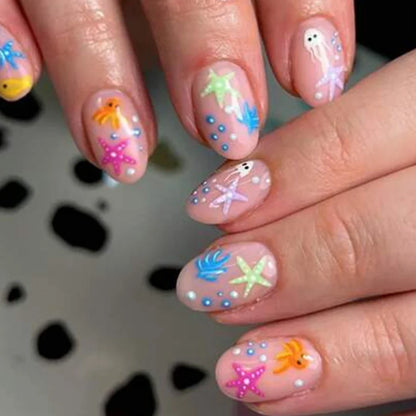 24pcs Short Oval 3D Gel Nail Stickers - Pearl Flower French Acrylic Press-On Nails for Easy Nail Art