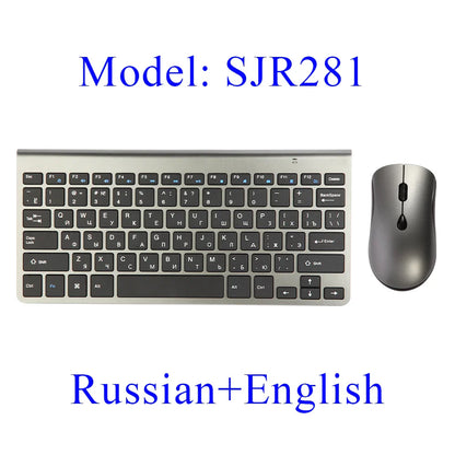 2.4G Wireless Mini Keyboard and Mouse Set – USB Portable Combo with Russian/Korean/Hebrew Layout for PC & Laptop