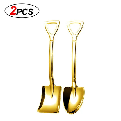 20/2x Stainless Steel Mini Shovel Spoons - Gold and Silver Coffee, Tea, Dessert, Ice Cream Scoops - Kitchen Tableware Set