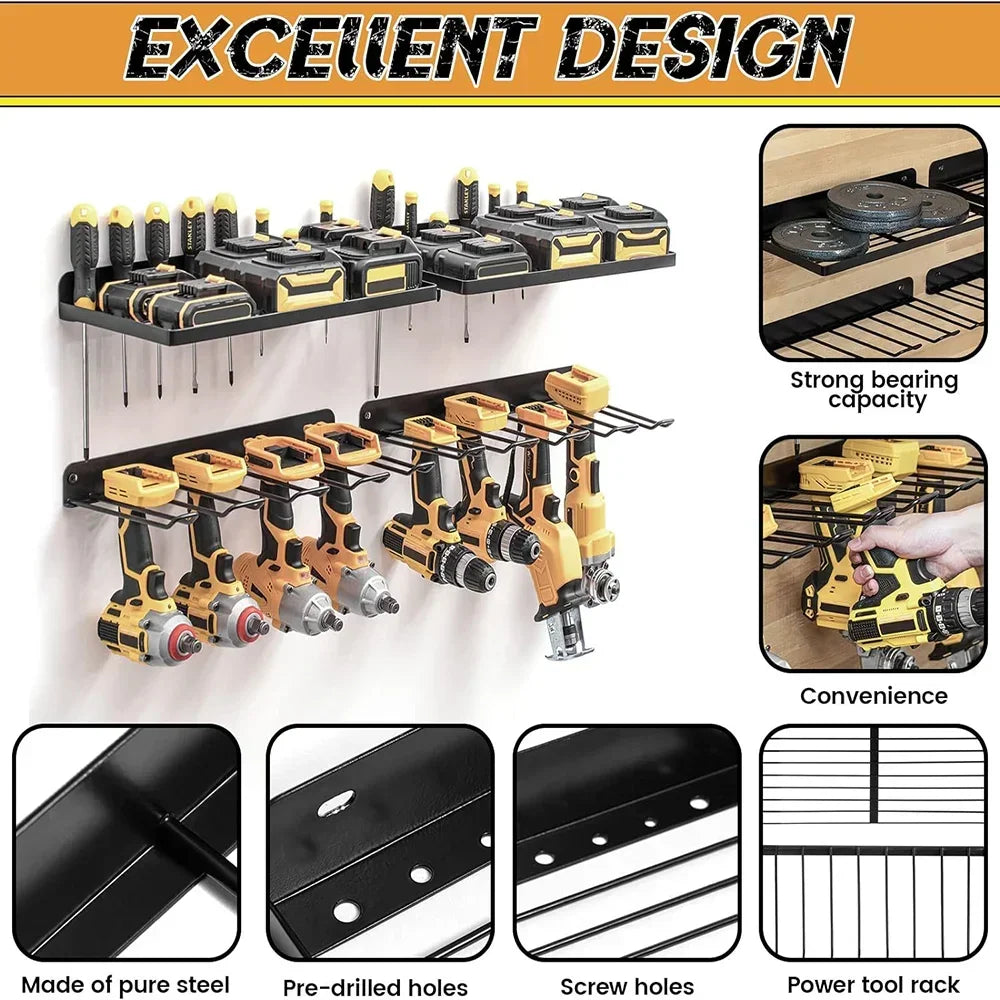 2-Pack Power Tool Wall Mount Holders – Heavy Duty Pegboard Storage Racks for Drill & Screwdriver in Workshop/Garage