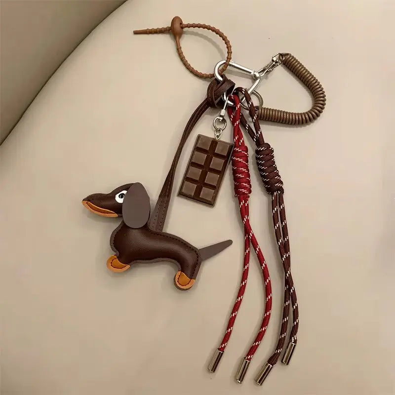 Leather Dachshund Bag Pendant - Creative Dog Keychain & Car Keyring Charm Gift