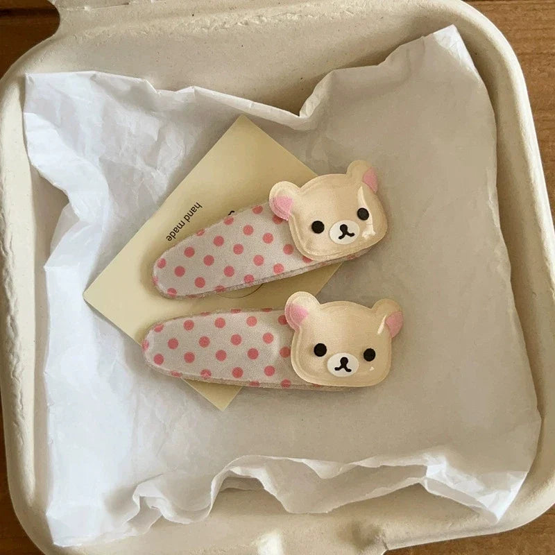 Kawaii Rilakkuma Hair Clip - Cute Cartoon Bangs Side Barrette Wave Point BB Clip Angel Wing Style Birthday Gift