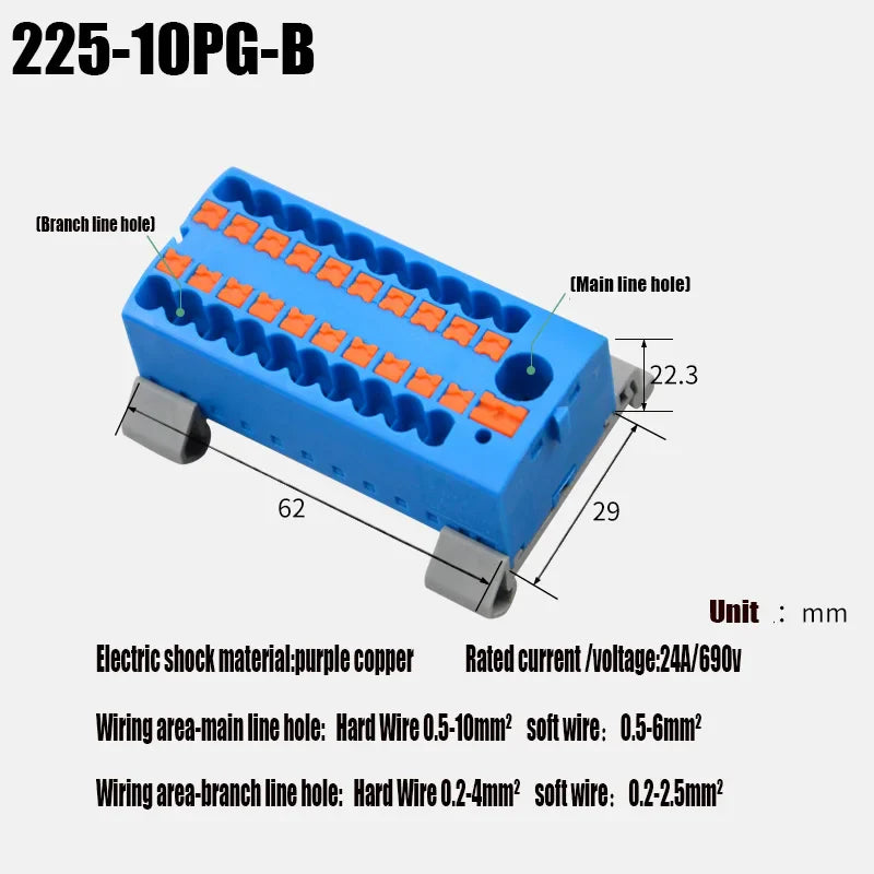 Compact Push-In Wire Connector Terminal Block – Fixed Modular Multi-Link Splicing 1-In Multiple-Out Lighting Connector 225 Series
