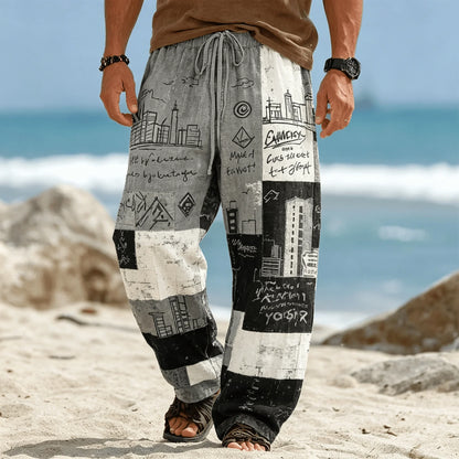 Men’s Tribal Patchwork Drawstring Pants - Casual Boho Summer Beach & Vacation Trousers
