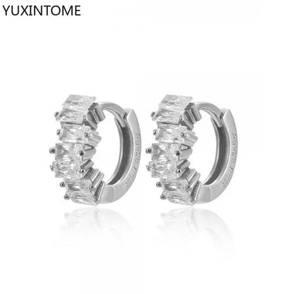 925 Sterling Silver White Zircon Hoop Earrings for Women – Fashion Geometric Crystal Silver Earrings Fine Jewelry Elegant Daily Wear Jewelry