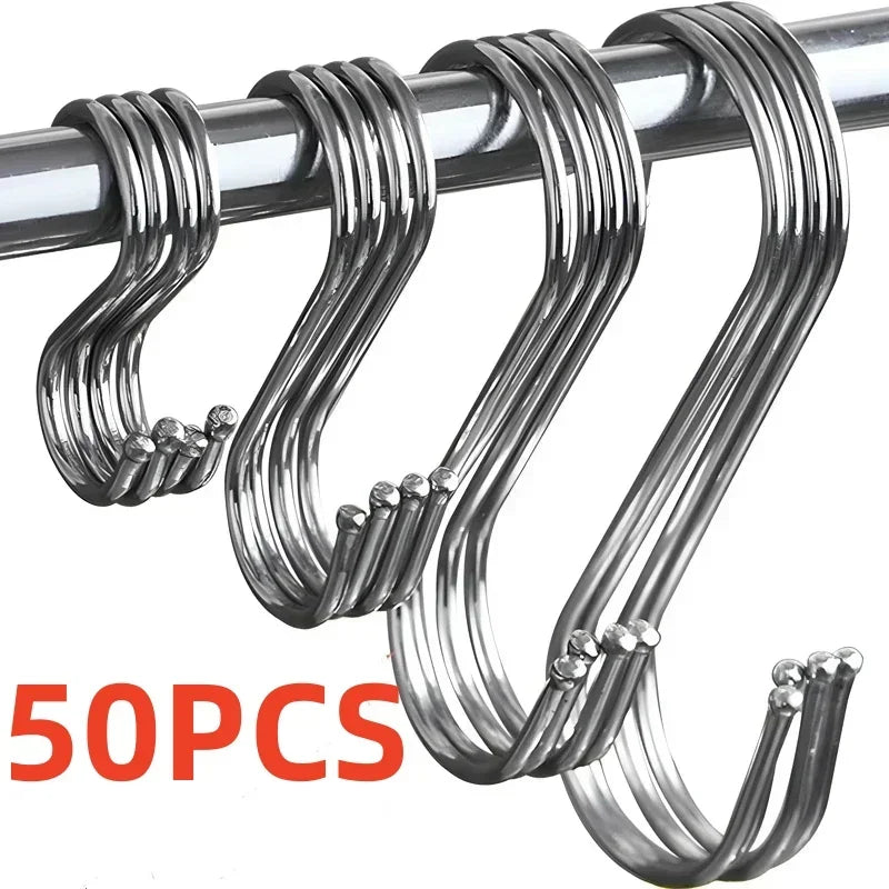 Stainless Steel Sharp Tip S Hooks – Hanging Utensil, Meat, and Clothes Hangers for Kitchen & Butcher Shop